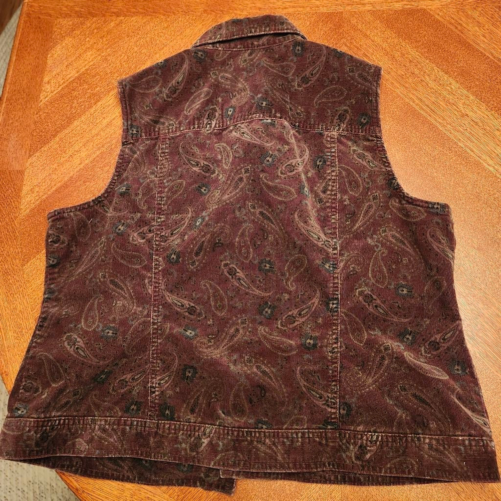 Women's Crazy Horse Burgundy Paisley Corduroy Vest XL - Picture 4 of 4